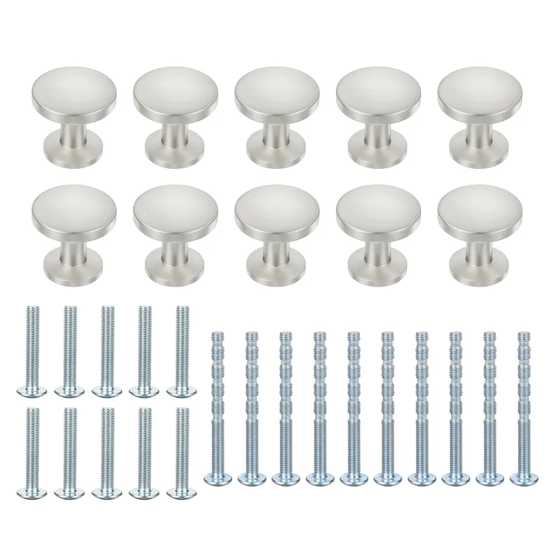 10Pcs 1-1/5" (30mm) Zinc Alloy Round Cabinet Dresser Knobs Brushed Satin Nickel