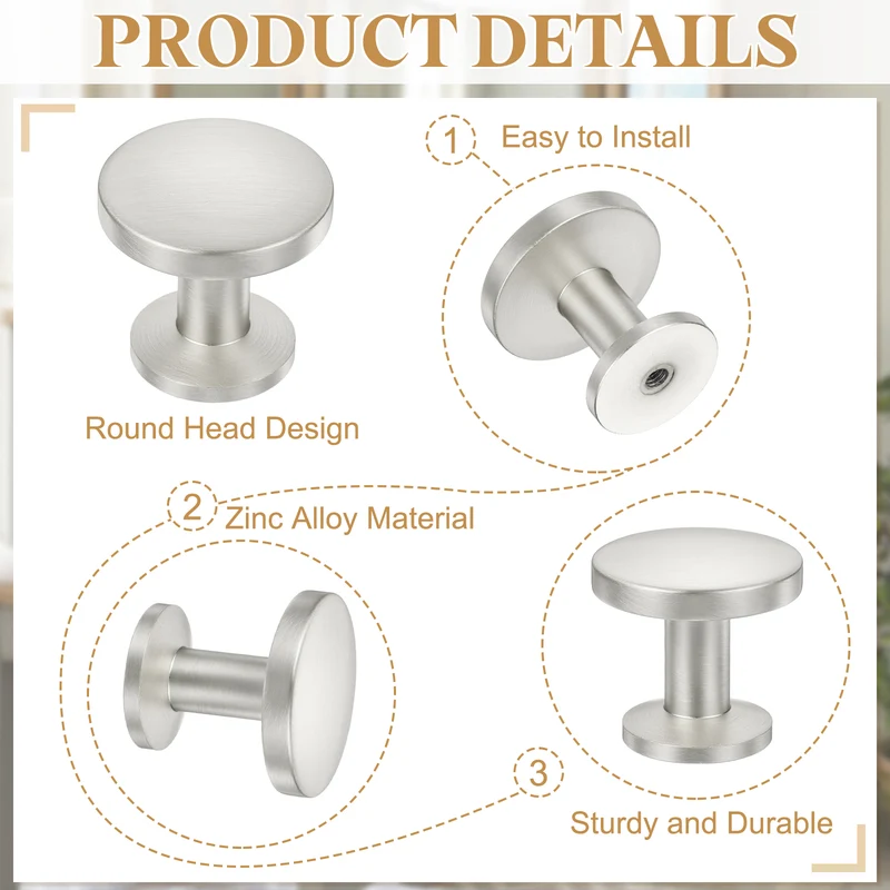 10Pcs 1-1/5" (30mm) Zinc Alloy Round Cabinet Dresser Knobs Brushed Satin Nickel