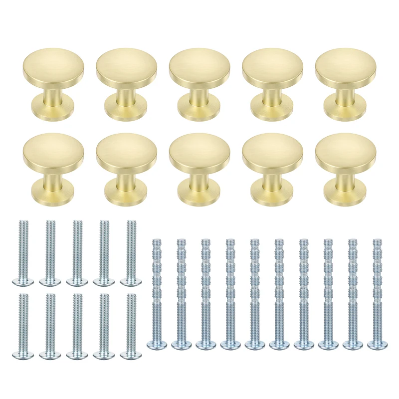 10Pcs 1-1/5" (30mm) Zinc Alloy Round Cabinet Dresser Knobs Brushed Gold