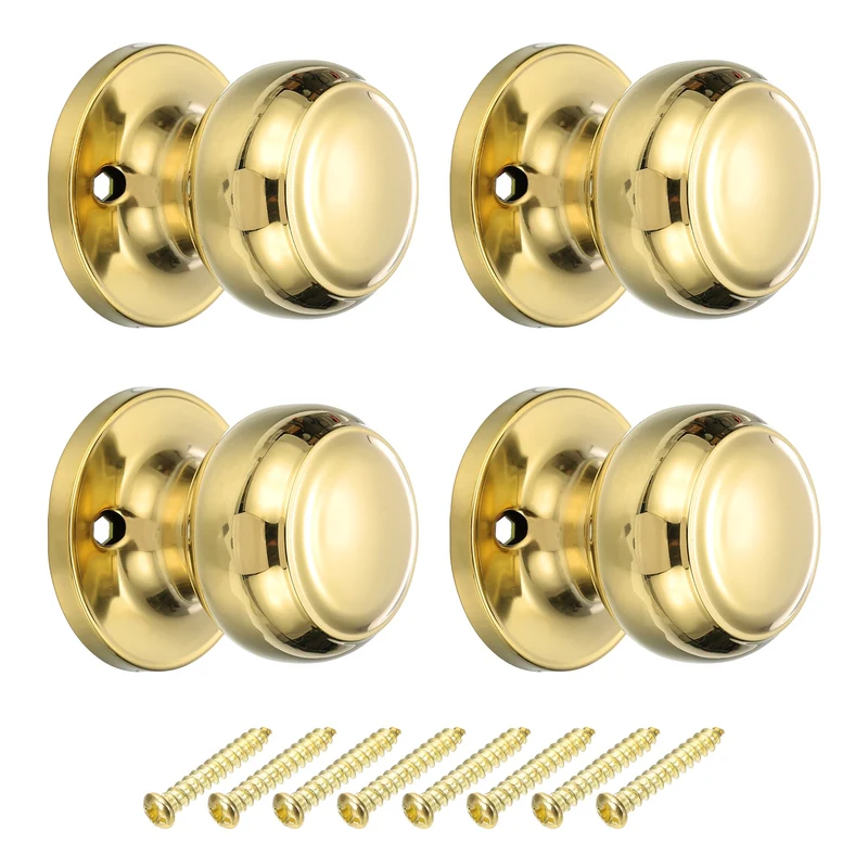 4Pcs One Side Dummy Door Knobs Round Door Handles Flat Ball Knob Bright Gold
