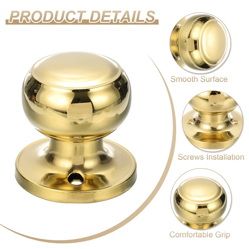 4Pcs One Side Dummy Door Knobs Round Door Handles Flat Ball Knob Bright Gold
