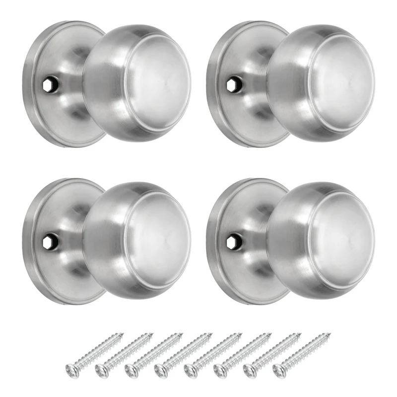 4Pcs One Side Dummy Door Knobs Round Door Handles Flat Ball Knob Silver