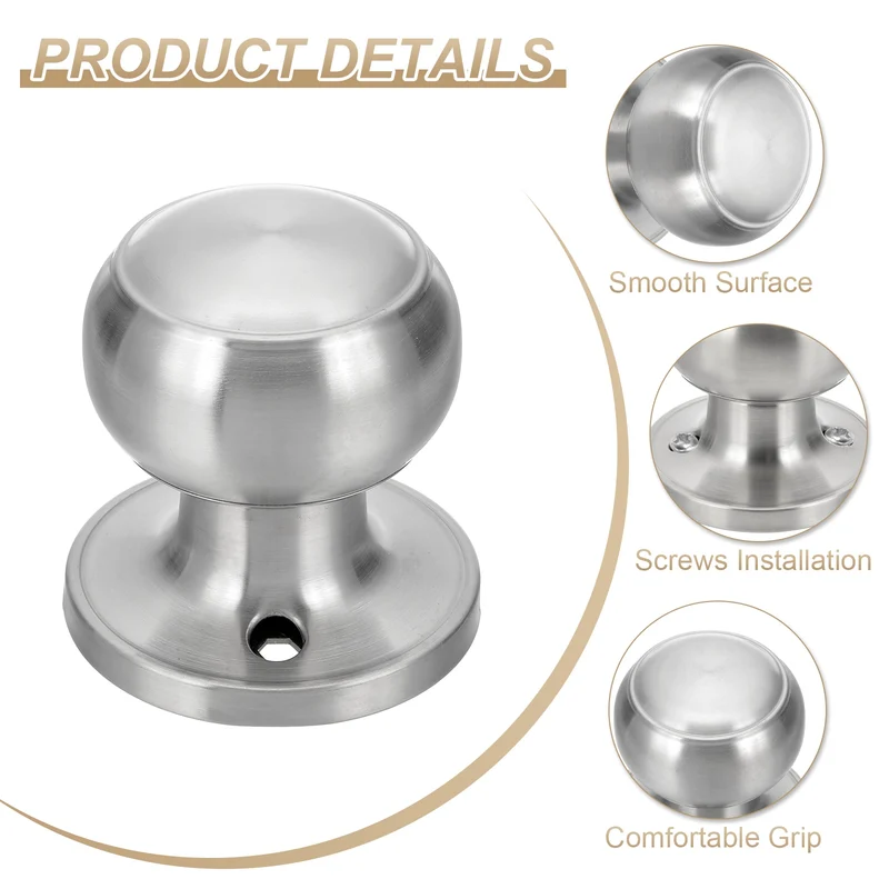4Pcs One Side Dummy Door Knobs Round Door Handles Flat Ball Knob Silver