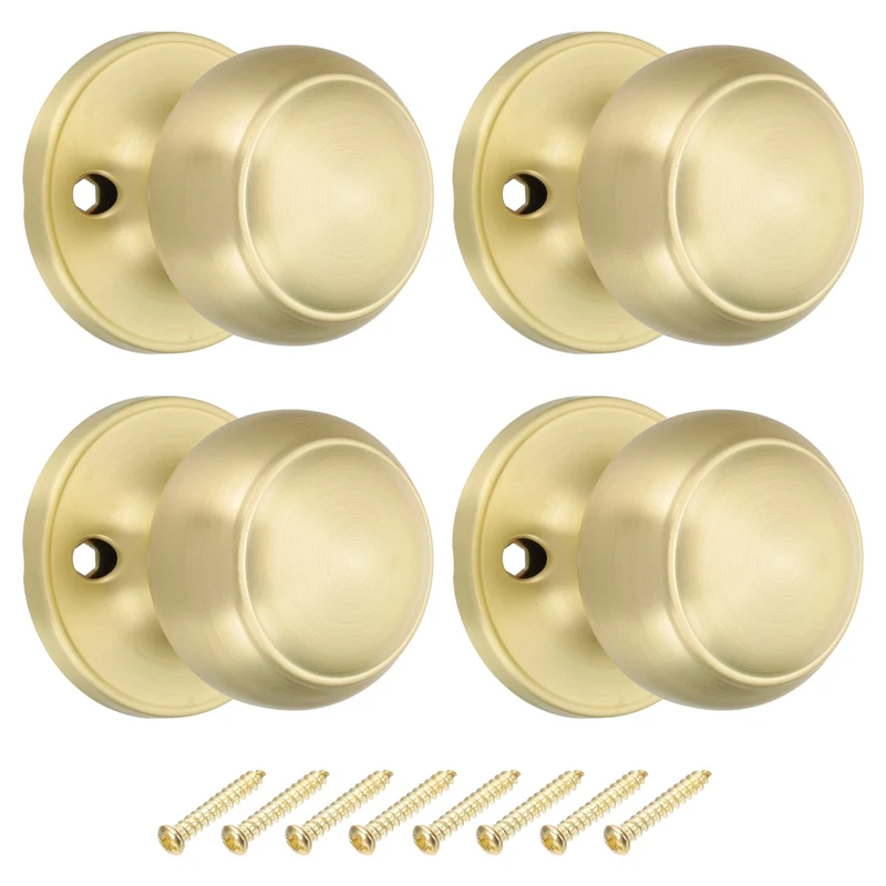 4Pcs One Side Dummy Door Knobs Round Door Handles Flat Ball Knob Gold