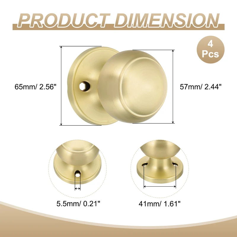 4Pcs One Side Dummy Door Knobs Round Door Handles Flat Ball Knob Gold