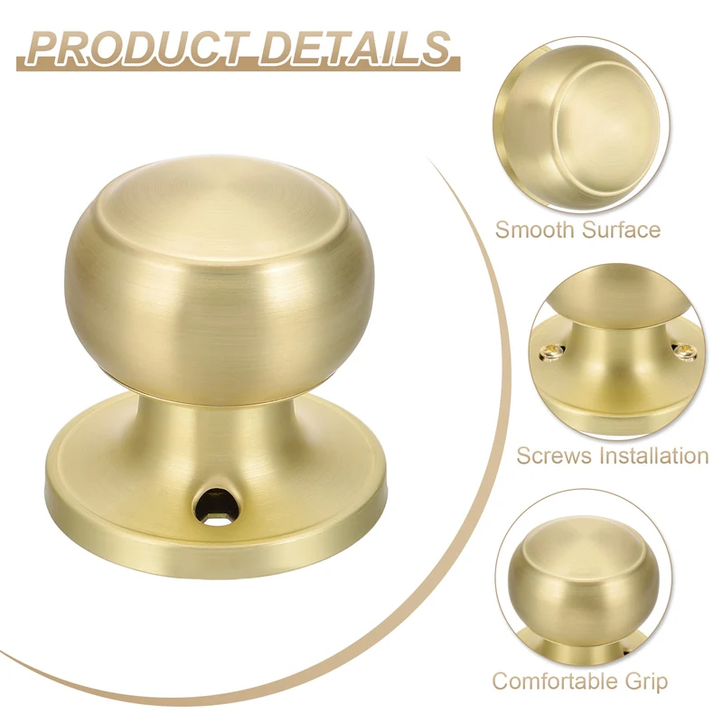 4Pcs One Side Dummy Door Knobs Round Door Handles Flat Ball Knob Gold
