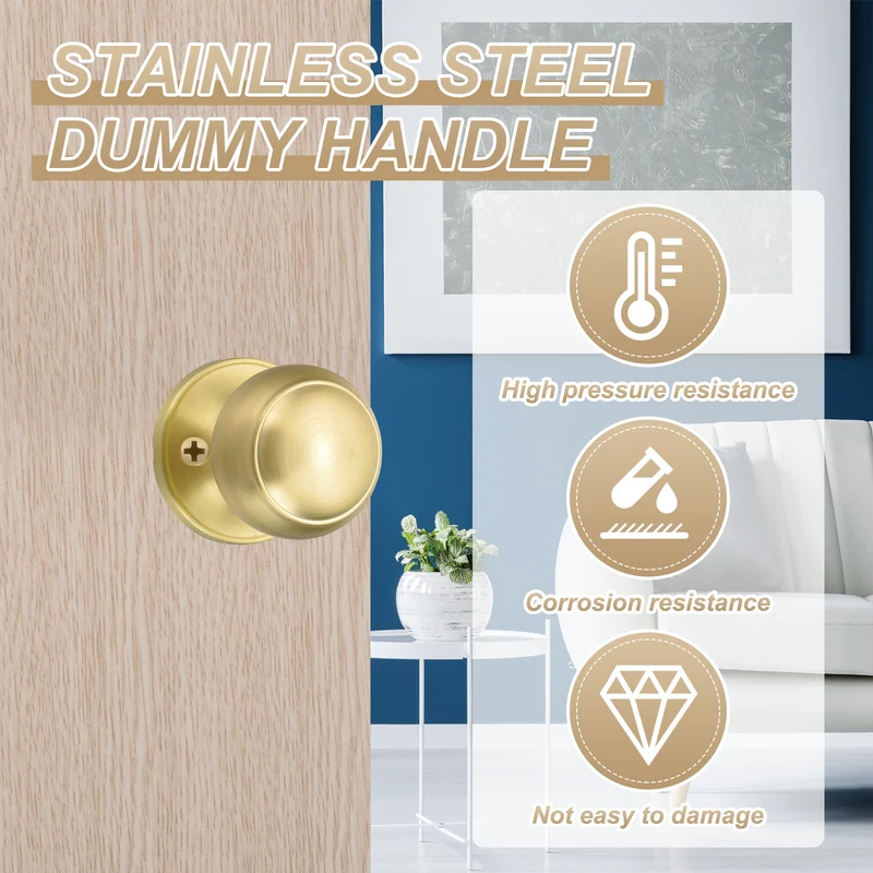 4Pcs One Side Dummy Door Knobs Round Door Handles Flat Ball Knob Gold
