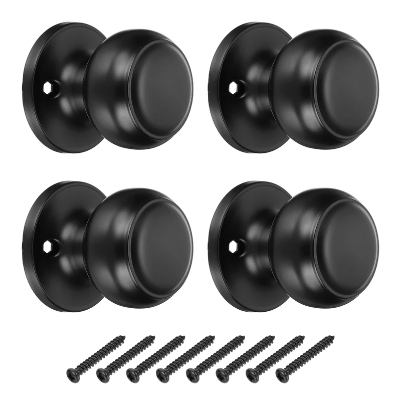 4Pcs One Side Dummy Door Knobs Round Door Handles Flat Ball Knob Matte Black