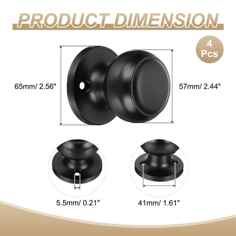 4Pcs One Side Dummy Door Knobs Round Door Handles Flat Ball Knob Matte Black