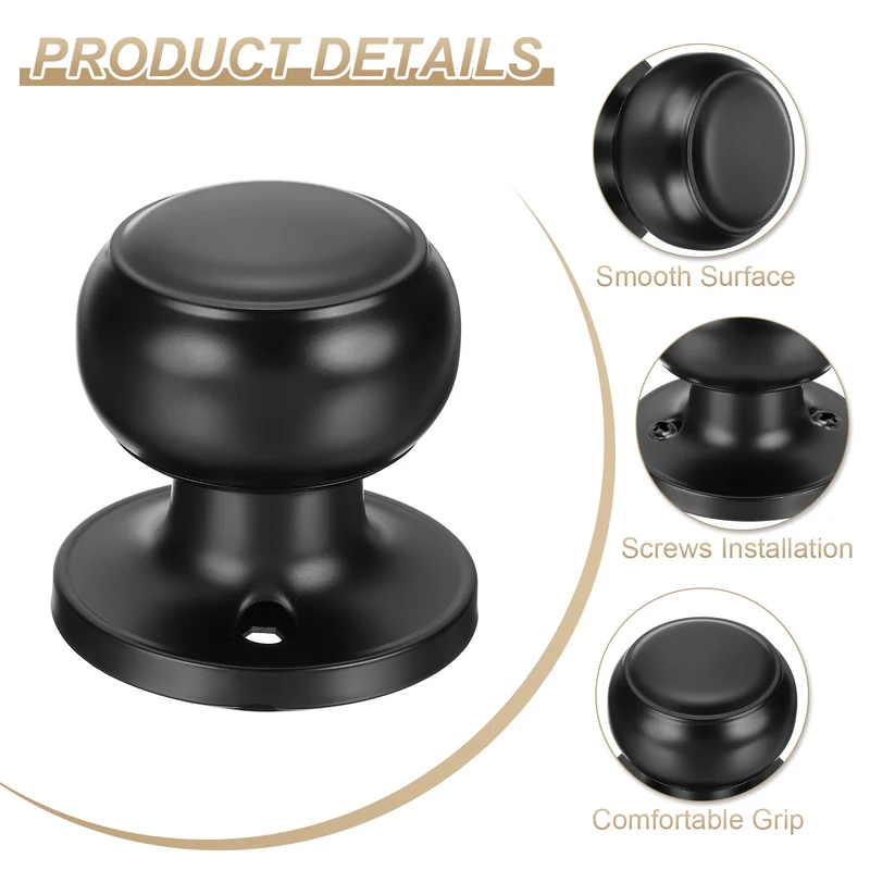 4Pcs One Side Dummy Door Knobs Round Door Handles Flat Ball Knob Matte Black