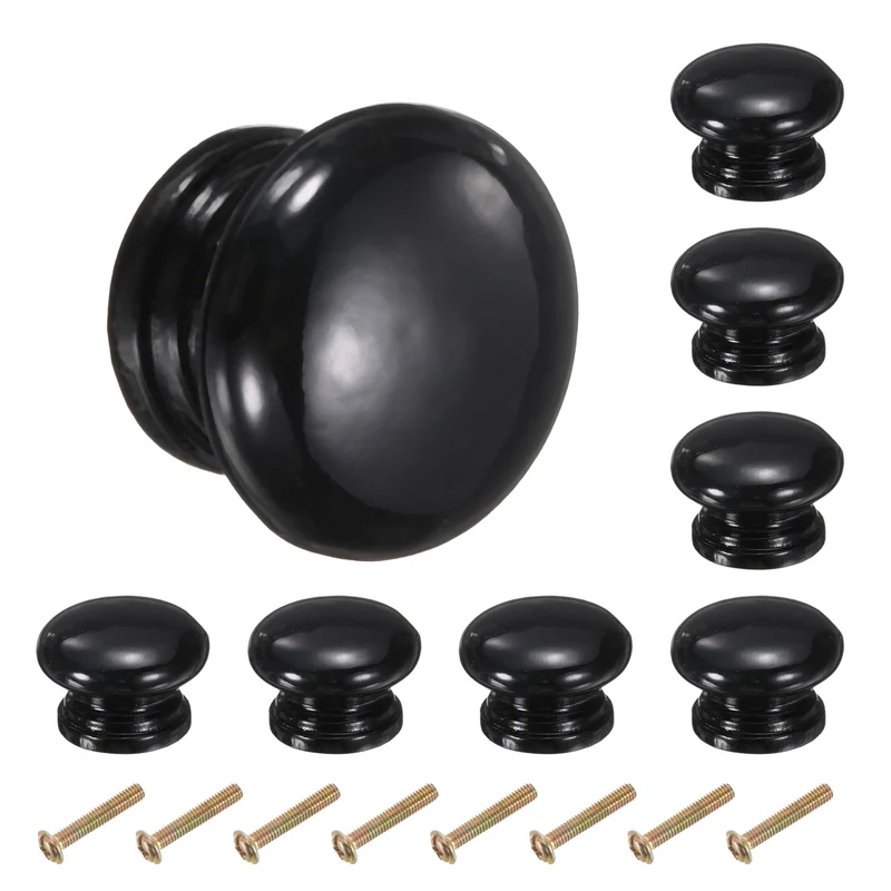 8pcs Wooden Knobs, 33mm/1.3" Mushroom Shape Single Hole Drawer, Black