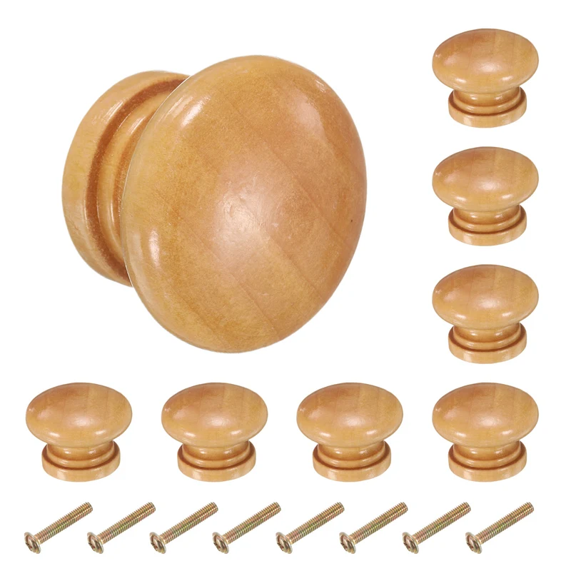 8pcs Wooden Knobs 34mm/1.3" Mushroom Shape Single Hole Drawer Light Brown