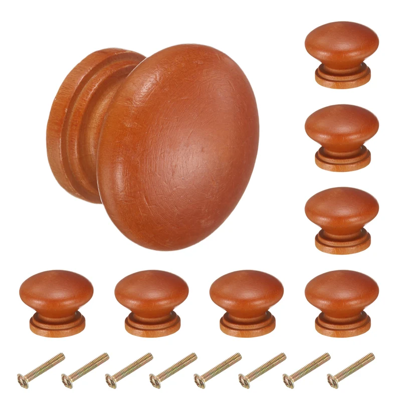 8pcs Wooden Knobs, 34mm/1.3" Mushroom Shape Single Hole Drawer, Khaki