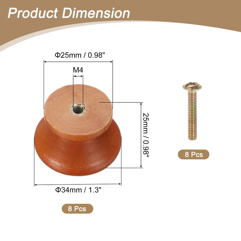 8pcs Wooden Knobs, 34mm/1.3" Mushroom Shape Single Hole Drawer, Khaki