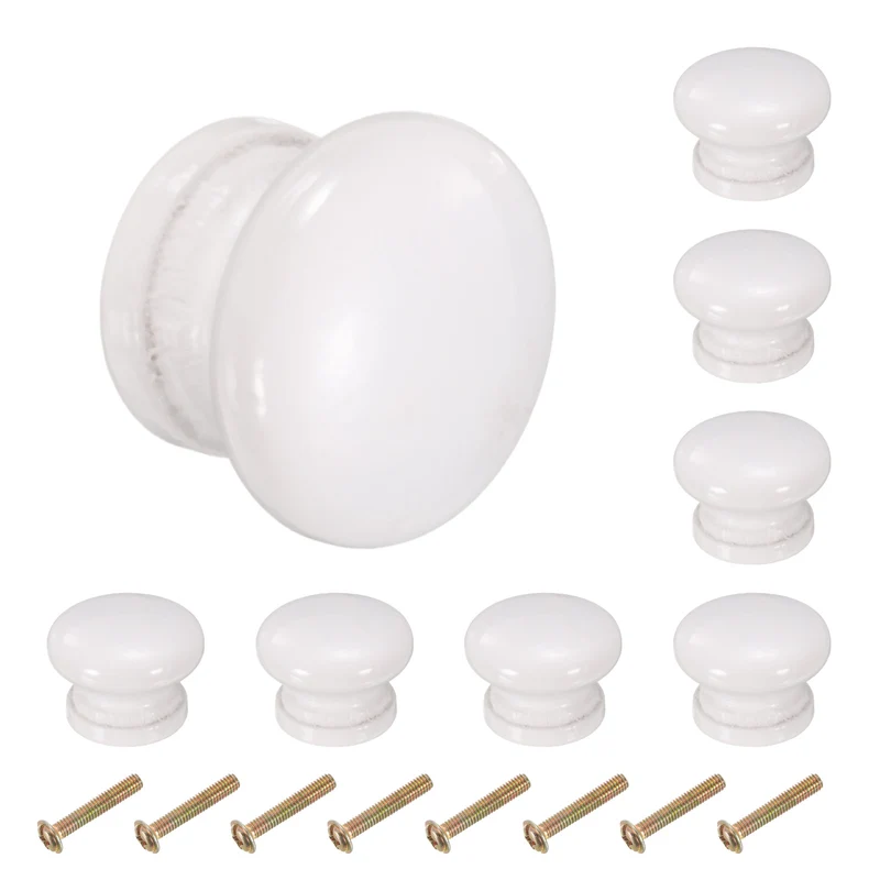 8pcs Wooden Knobs, 34mm/1.3" Mushroom Shape Single Hole Drawer, White