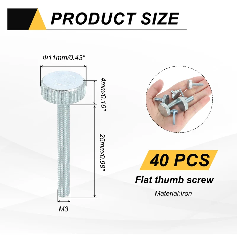 40PCS M3x25mm Flat Knurled Head Thumb Screws for Household Appliances