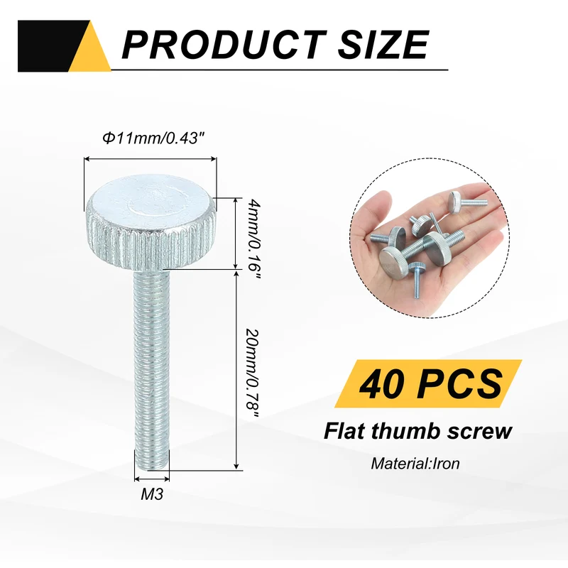 40 PCS M3x20mm Flat Knurled Head Thumb Screws for Household Appliances