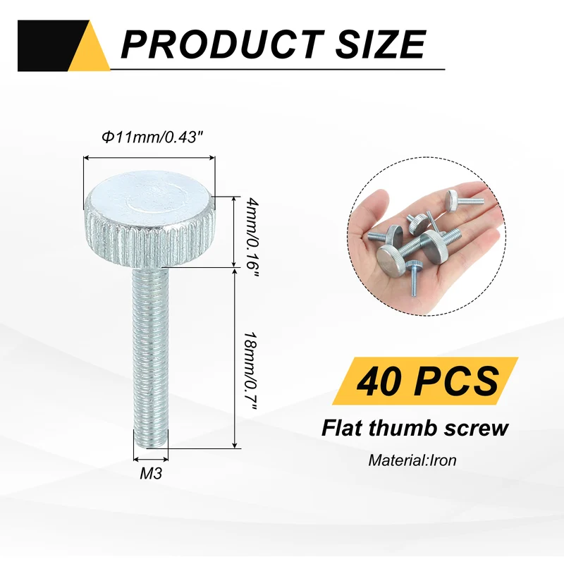 40 PCS M3x18mm Flat Knurled Head Thumb Screws for Household Appliances