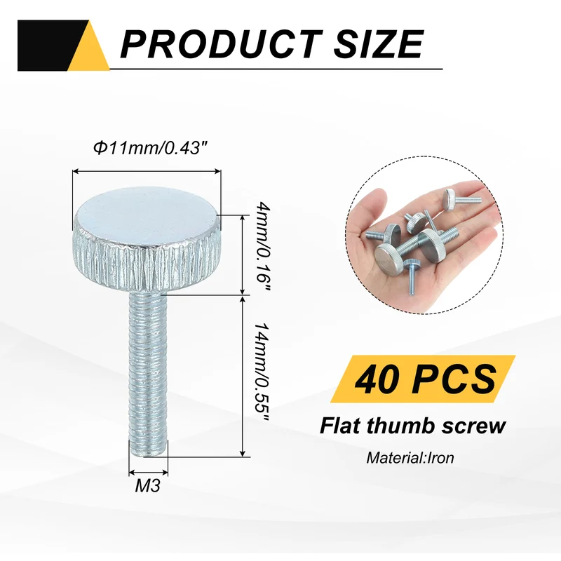 40 PCS M3x14mm Flat Knurled Head Thumb Screws for Household Appliances