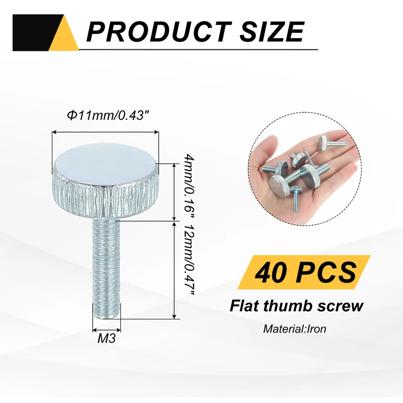 40 PCS M3x12mm Flat Knurled Head Thumb Screws for Household Appliances