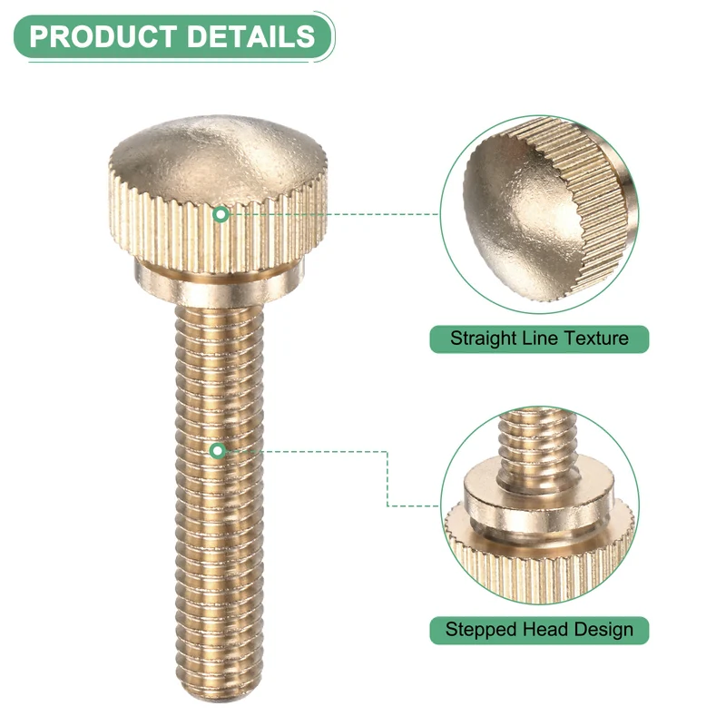 6-Pack Knurled Thumb Screws, M6x30mm Solid Brass Knobs Bolts