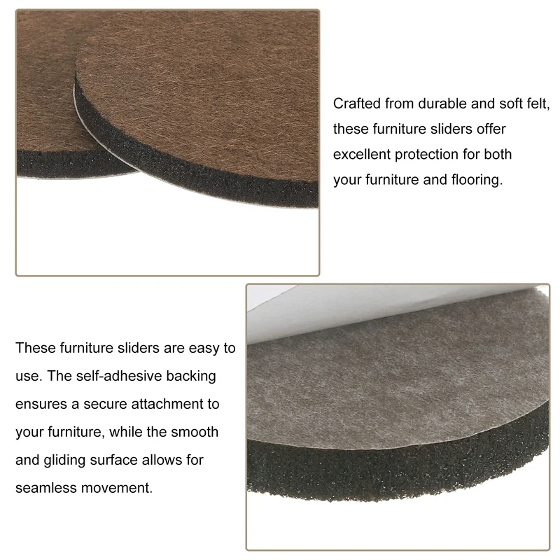 Furniture Sliders, 12Pcs 2.5" - Self Adhesive Felt Furniture Pads (Brown)