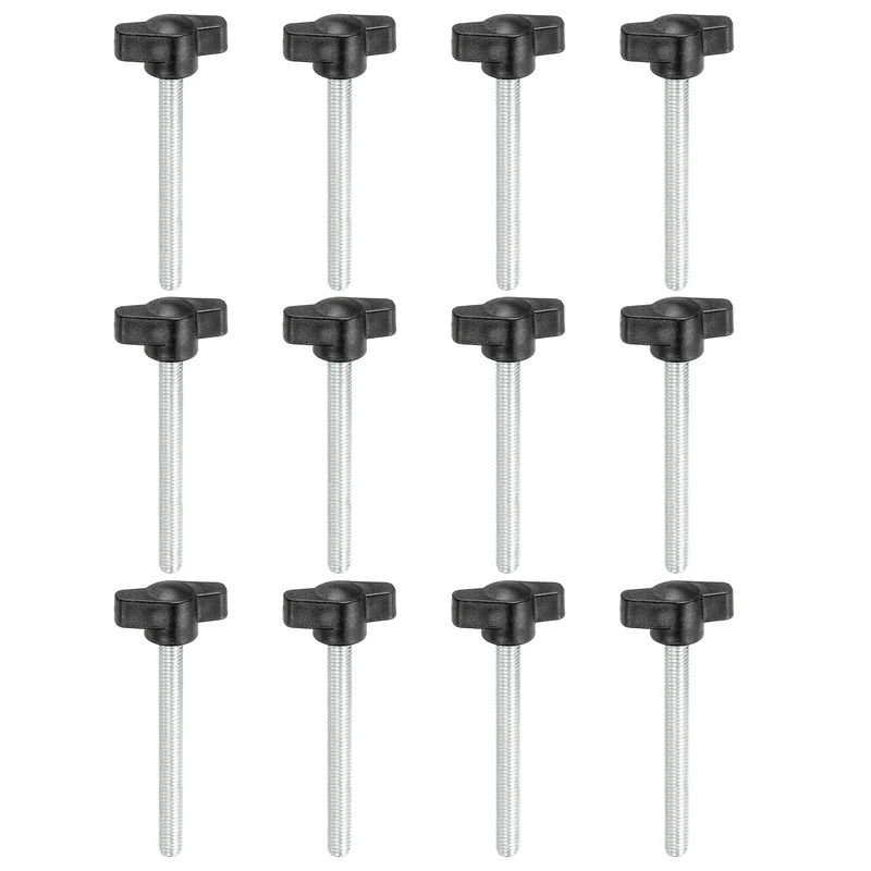 12 Pcs M6 x 60mm Tee Thumb Screws, 27mm Width Carbon Steel Tee Wing Knobs Screws