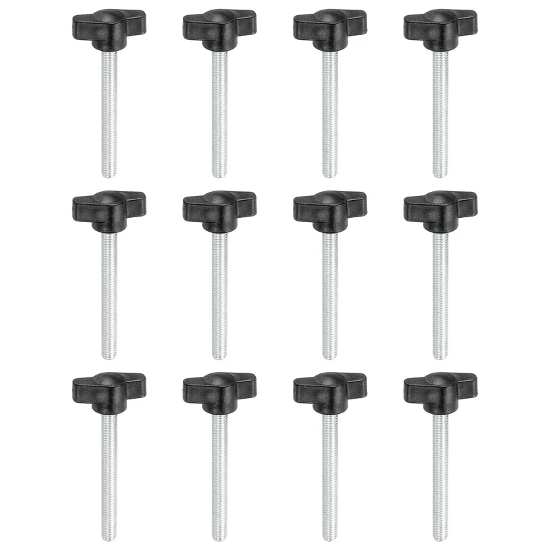 12 Pcs M6 x 55mm Tee Thumb Screws, 27mm Width Carbon Steel Tee Wing Knobs Screws