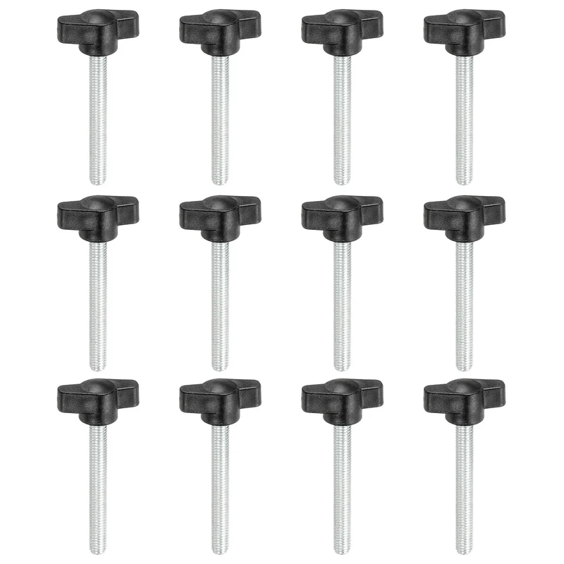 12 Pcs M6 x 50mm Tee Thumb Screws, 27mm Width Carbon Steel Tee Wing Knobs Screws