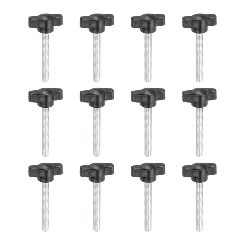 12 Pcs M6 x 45mm Tee Thumb Screws, 27mm Width Carbon Steel Tee Wing Knobs Screws