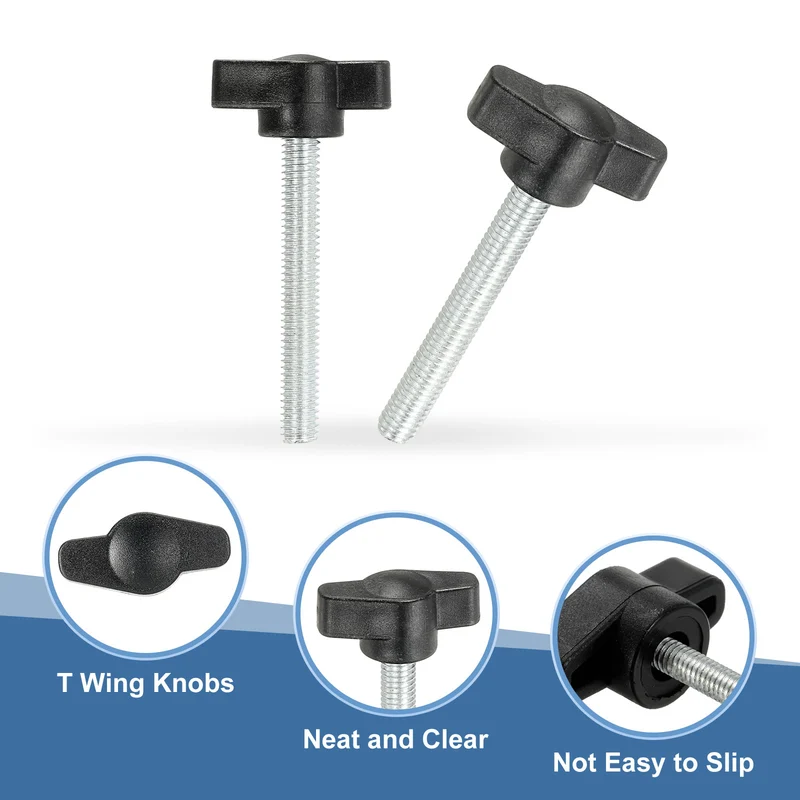 12 Pcs M6 x 45mm Tee Thumb Screws, 27mm Width Carbon Steel Tee Wing Knobs Screws