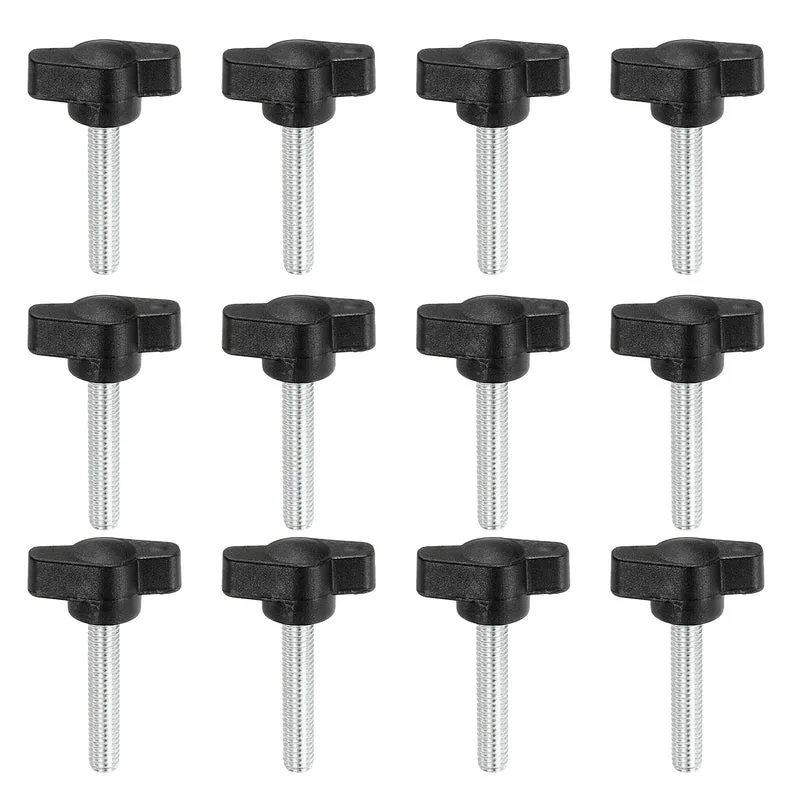 12 Pcs M6 x 30mm Tee Thumb Screws, 27mm Width Carbon Steel Tee Wing Knobs Screws