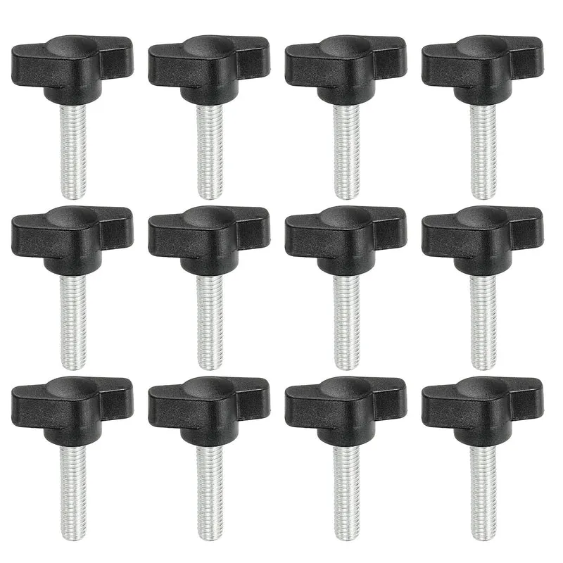 12 Pcs M6 x 25mm Tee Thumb Screws, 27mm Width Carbon Steel Tee Wing Knobs Screws