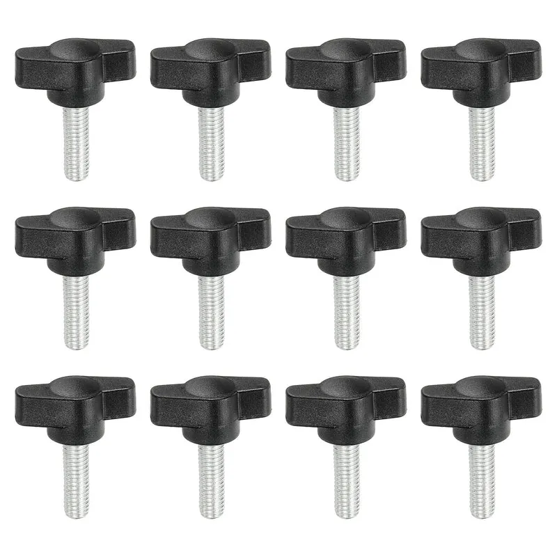 12 Pcs M6 x 20mm Tee Thumb Screws, 27mm Width Carbon Steel Tee Wing Knobs Screws