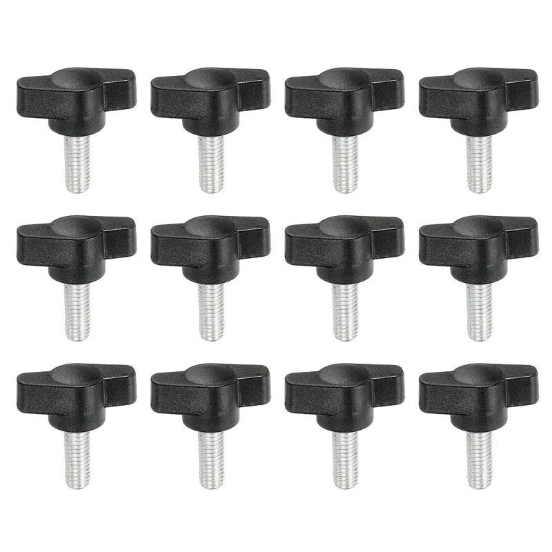 12 Pcs M6 x 16mm Tee Thumb Screws, 27mm Width Carbon Steel Tee Wing Knobs Screws