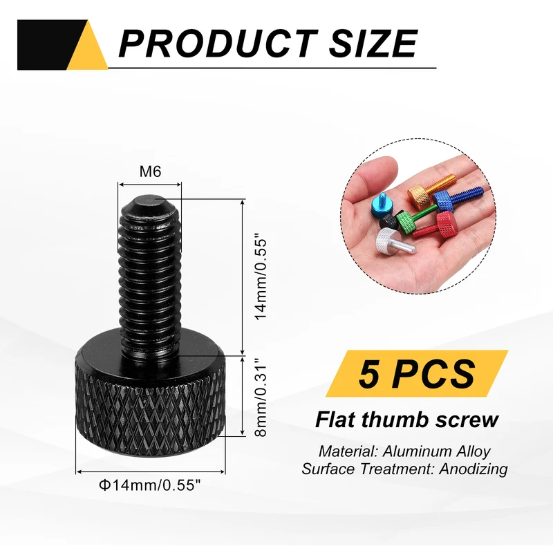 5Pcs M6x14mm Flat Head Knurled Thumb Screws for Graphics Card Black