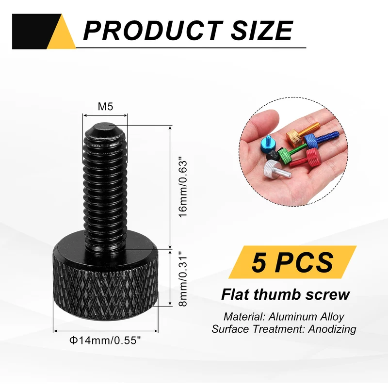 5Pcs M5x16mm Flat Head Knurled Thumb Screws for Graphics Card Black