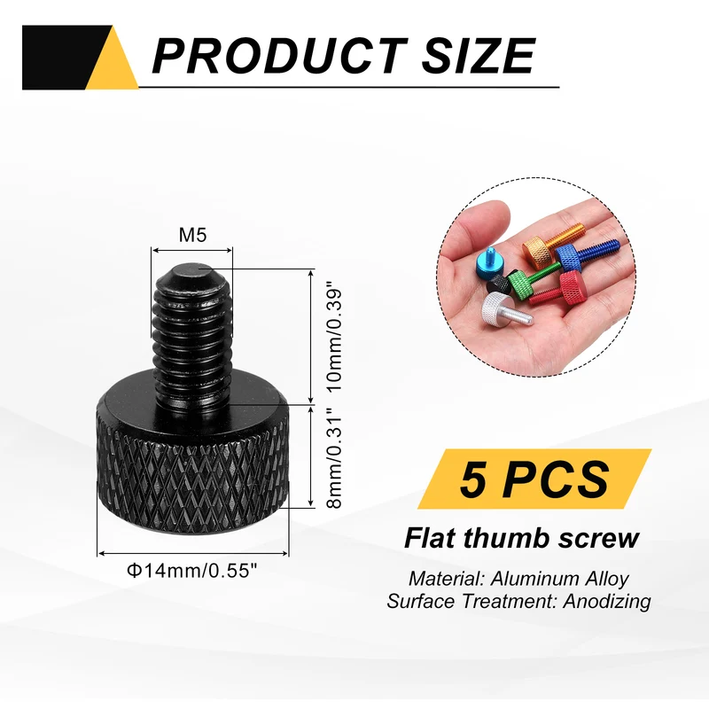 5Pcs M5x10mm Flat Head Knurled Thumb Screws for Graphics Card Black