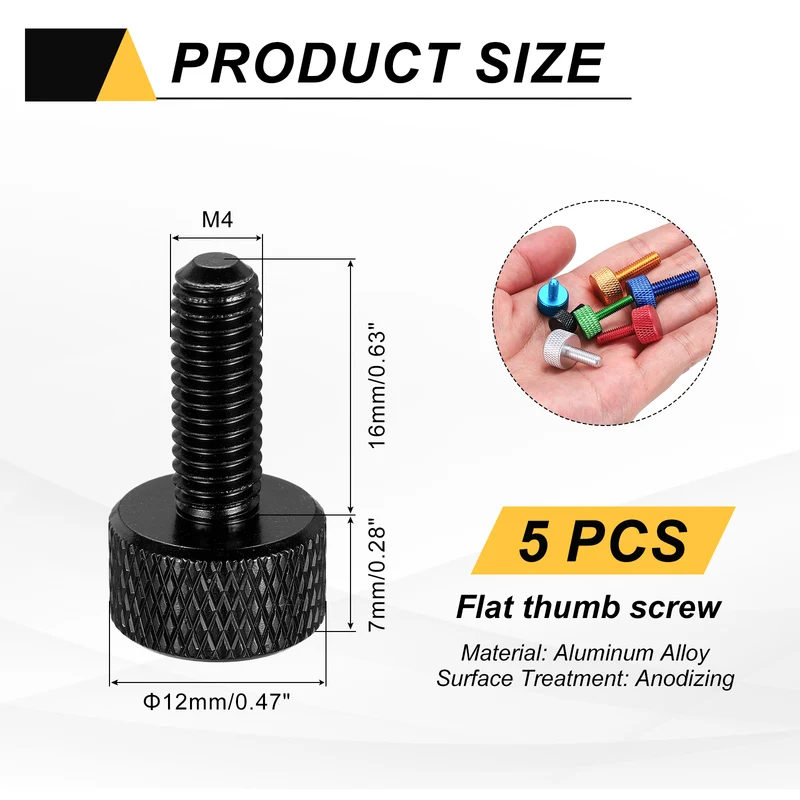 5Pcs M4x16mm Flat Head Knurled Thumb Screws for Graphics Card Black