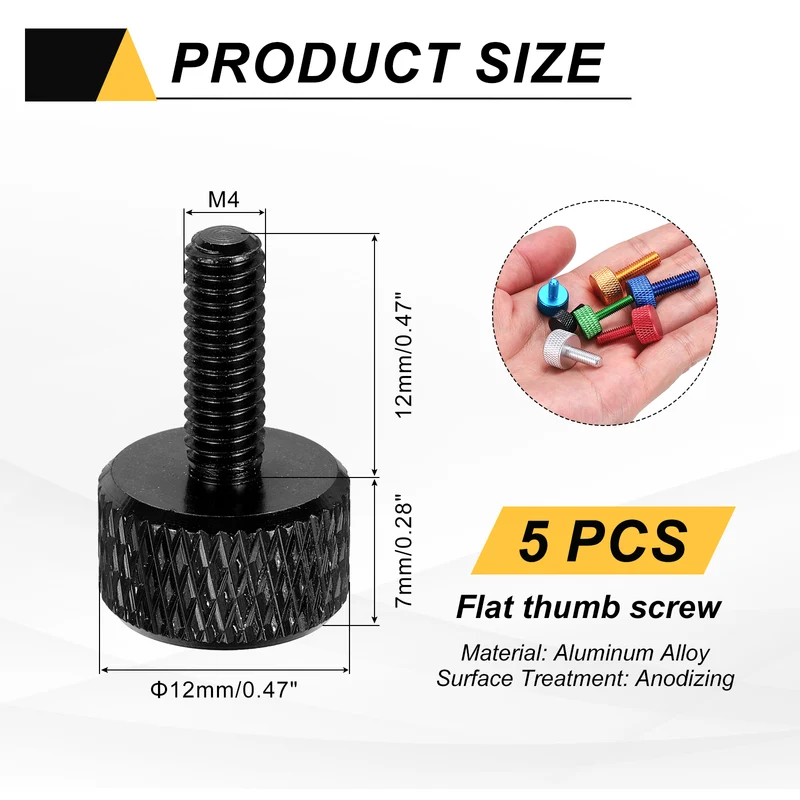 5Pcs M4x12mm Flat Head Knurled Thumb Screws for Graphics Card Black