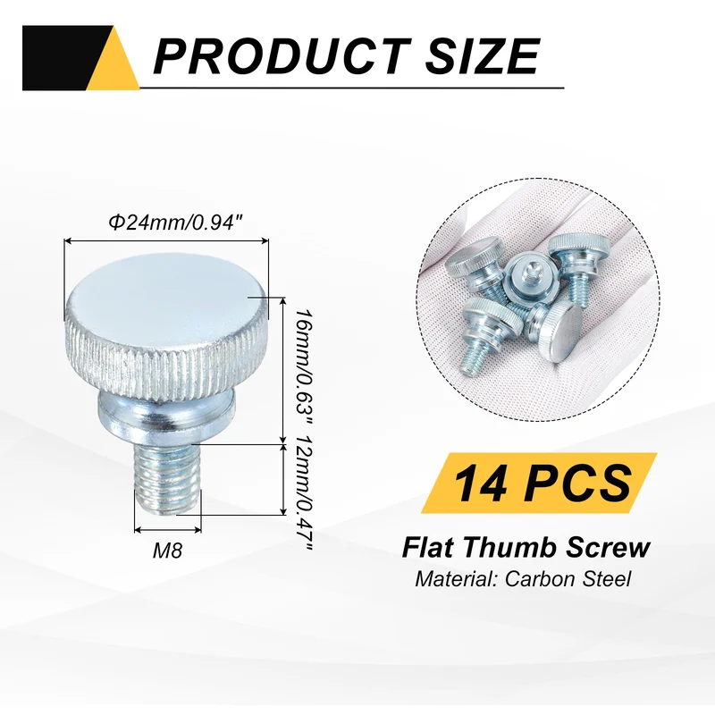 14 Pcs M8x12mm Zinc Plated Flat Knurled Fully Threaded Thumb Screws