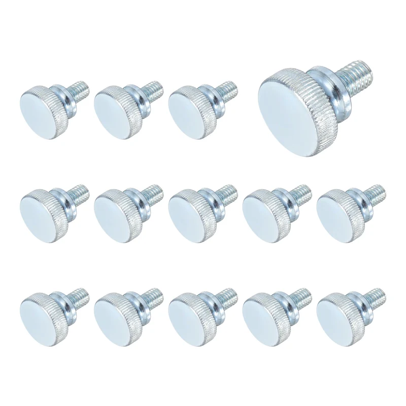 14 Pcs M8x10mm Zinc Plated Flat Knurled Fully Threaded Thumb Screws