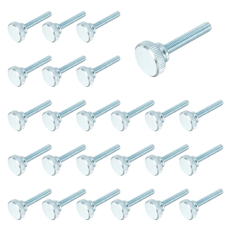 26 Pcs M6x35mm Zinc Plated Flat Knurled Fully Threaded Thumb Screws