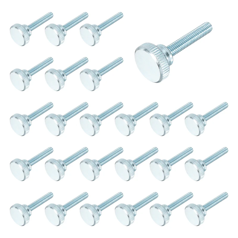 26 Pcs M6x30mm Zinc Plated Flat Knurled Fully Threaded Thumb Screws