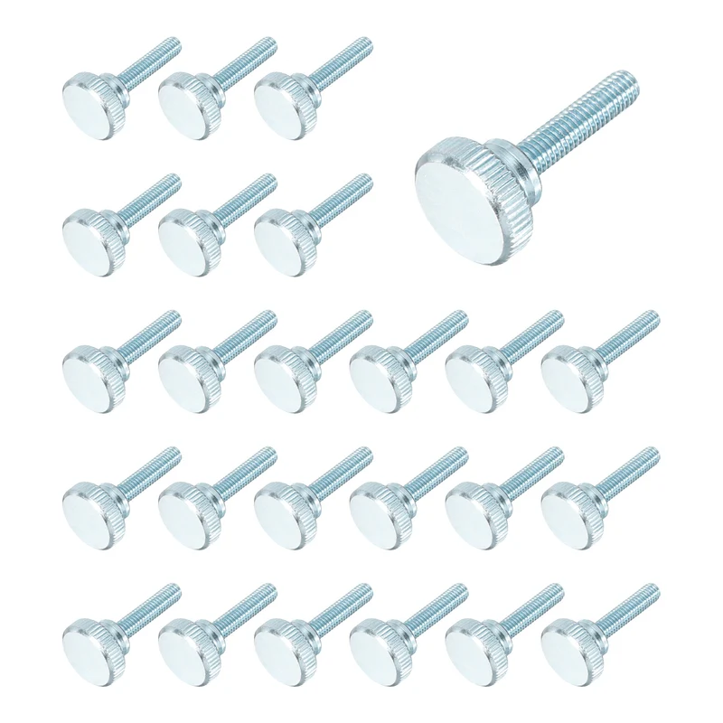 26 Pcs M6x25mm Zinc Plated Flat Knurled Fully Threaded Thumb Screws