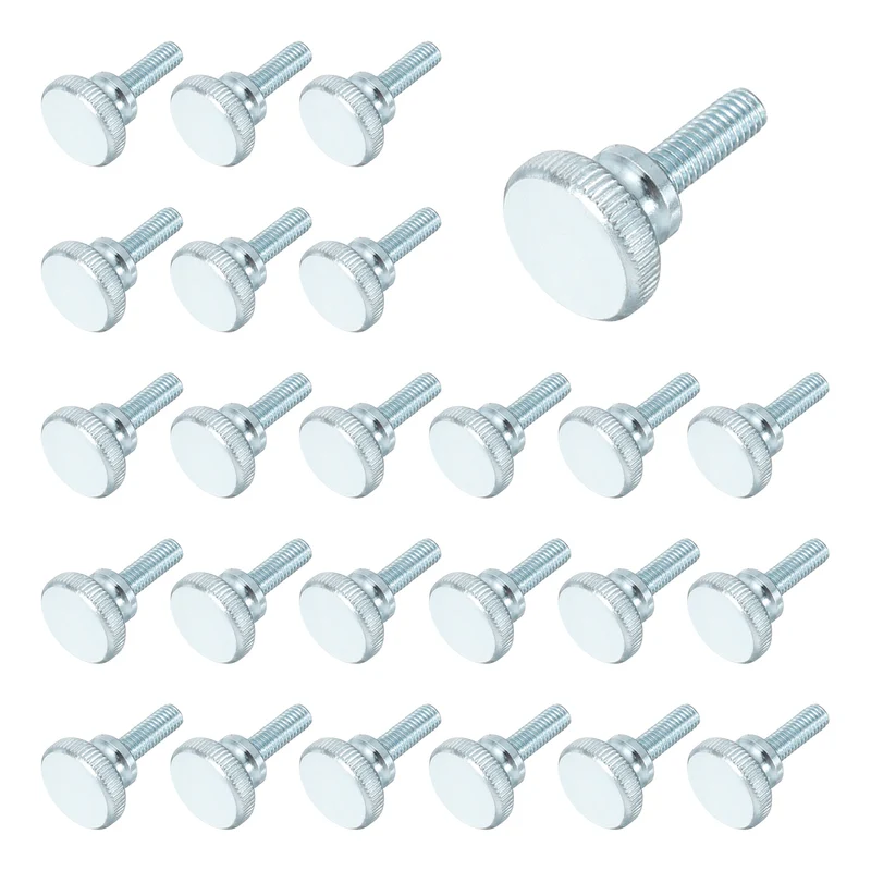 26 Pcs M6x18mm Zinc Plated Flat Knurled Fully Threaded Thumb Screws