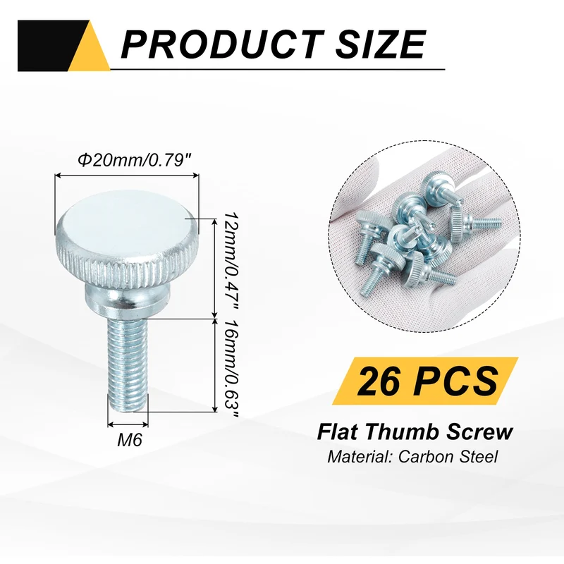 26 Pcs M6x16mm Zinc Plated Flat Knurled Fully Threaded Thumb Screws