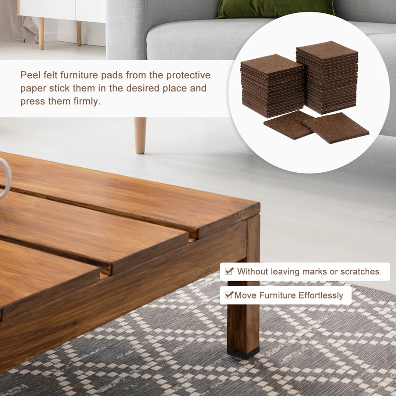 Furniture Pads, 36Pcs 3" Square Self Adhesive Felt Furniture Pads (Brown)