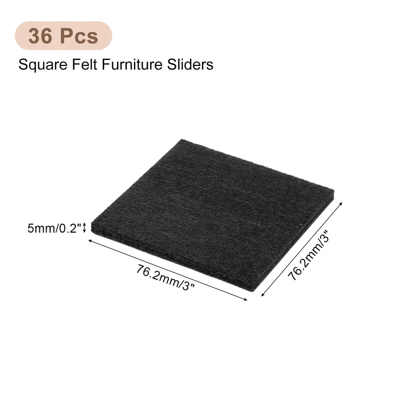 Furniture Pads, 36Pcs 3" Square Self Adhesive Felt Furniture Pads (Black)