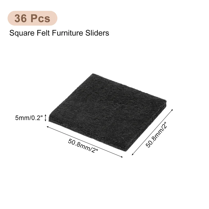 36Pcs Furniture Pads 2" Square Self Adhesive Felt Furniture Pads Black